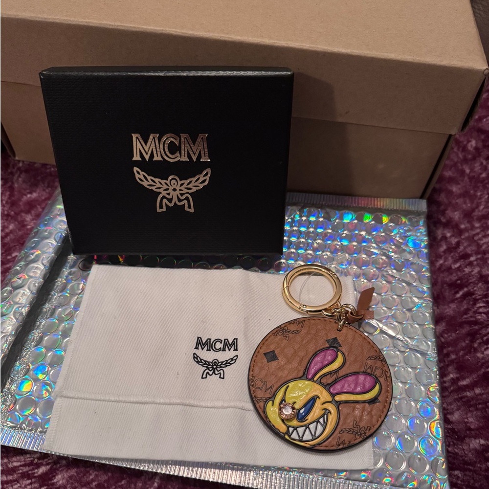 ⭐️ Brand new in box MCM X Sambypen rabbit round bag charm /keychain in visetos